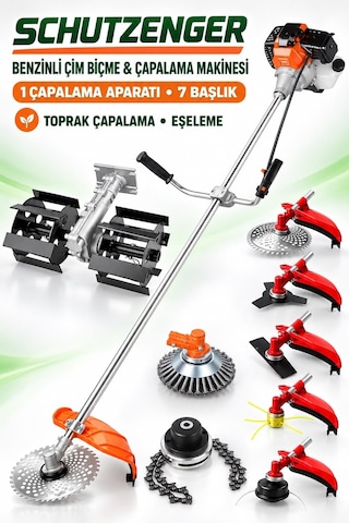 Schutzenger Hp-81 Benzinli Eleşeme Çapalama Makinesi Ot Çim Çalı Biçme Motoru Tüm Başlıklar Set Tarla Bahçe 8 Başlık