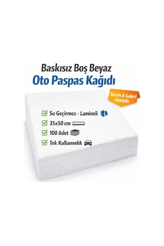 Laminasyonlu Silikonlu Oto Paspas Kağıdı 35x50 Suya Ve Neme Dayanıklı 4 Adet Beyaz