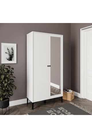 Massimo White Aynalı,2 Kapaklı ,raflı Ayakkabılık/portmanto %100m