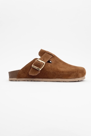 Luvishoes Gons Taba Süet Deri Kadın Terlik Taba