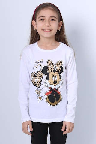 Hçm Kız Çocuk Uzun Kol Tshirt 4 Mevsim Baskılı Bisiklet Yaka D7 Krem