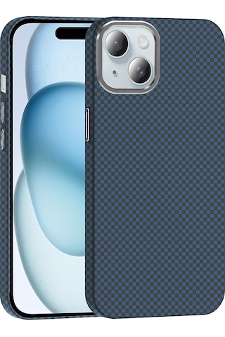 Apple Uyumlu iPhone 15 Kılıf M-safe Şarj Özellikli Karbon Fiber Görünümlü Zore Gros Kapak Lacivert