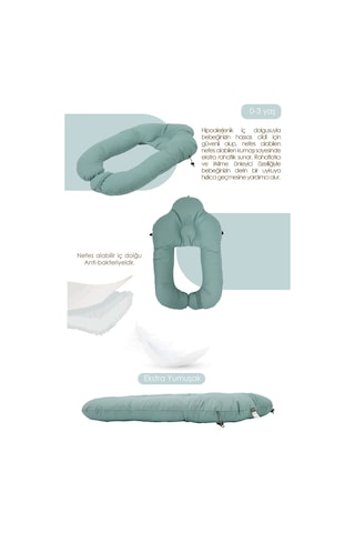 Mordesign Moresleep 2'si 1 Arada Bebek Sarılma Ve Şekillendirme Yastığı, Düz Kafa Yastığı,pamuklu,uyku Yastığı Yeşil Zg10194-6
