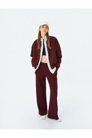 Koton Şardonlu Oversize Fermuarlı Dikiş Detaylı Sweatshirt Bordo 5wal10014ık