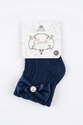 Cocole Socks Kız Çocuk Aksesuarlı Soket Çorabı Tekli Pamuklu Fiyonklu Lacivert Desenli