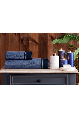 Özdilek Oregon Maskülen Nakışlı Denim 2'li Havlu Set Lacivert