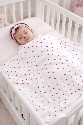 Kız Erkek Bebek Çift Katlı Penye Kalpli Kundak Battaniye Stl7138 Beyaz - Fuşya