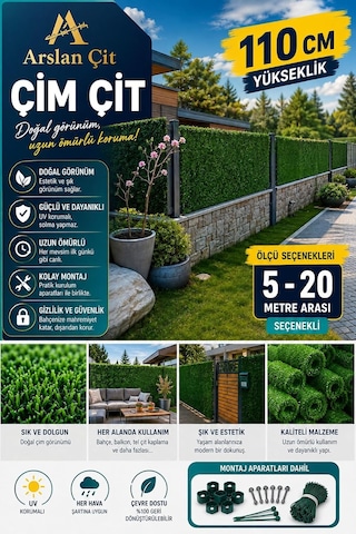 Çim Çit Bahçe Teli Yapay Çim Örgülü Yeşil 110 Cm X 10 Mt Diğer