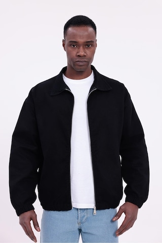 Freemen Erkek Basic Gabardin Kumaş Fermuarlı Oversize Mevsimlik Polo Yaka Ceket Siyah