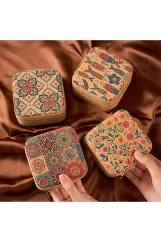 Kangvka Klasik Retro Desenli Ahşap Desenli Küçük Boyutlu Gümüş, Yüzük, Kolye Saklama Kutusu - Flanel İç Kaplama İle Zarf Kapanma Çok Renkli
