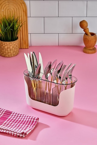 3 Bölmeli Süzgeçli Kaşıklık - Pembe Pembe