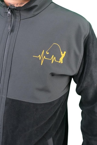 Oslo Fisherman Balık Sevdası Nakışlı Fermuarlı Polar Siyah