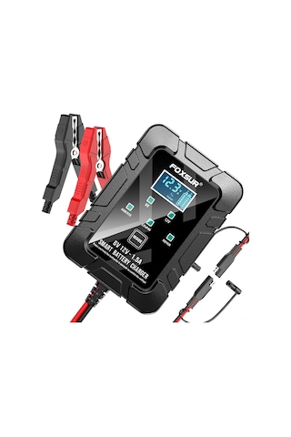 Ximistore9 Foxsur Akıllı Şarj Cihazı: 6v/12v Otomatik Lcd Ekranlı, 4ah-30ah Akü Bakımı, Kararmaz Kasa, Avrupa Fişi, Siyah