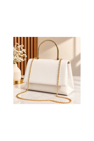 Names Bag Zincir Askılı Abiye Omuz Çnatası - Gold Metal Kulplu Şık Davet Çantası Beyaz Beyaz Names Bag Zincir Askılı Abiye Omuz Çnatası - Gold Metal Kulplu Şık Davet Çantası Beyaz Beyaz
