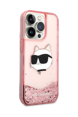 Apple Uyumlu iPhone 14 Pro Max  Kılıf Sıvılı Simli Choupette Head Dizayn Kapak