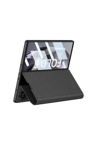 Nourthkiingdom Galaxy Uyumlu Z Fold 6 Kılıf Karbon Fiber Tasarımlı Magnetik Tokalı Kartlıklı Nrtk Kıpta Zegna Kapak-siyah Siyah