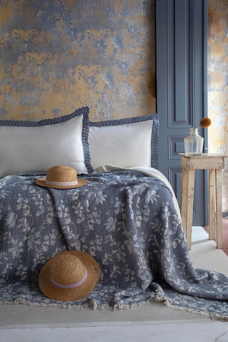 Apricitas Home Marbella İndigo Çift Kişilik Yatak Örtüsü Takımı İndigo