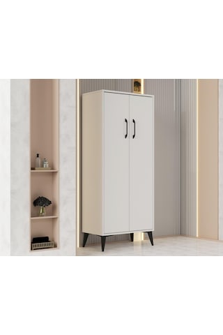 Flano Beyaz Çok Amaçlı Dolap İki Kapaklı Dört Raflı Mutfak,banyo,hol,balkon,ofis,ayakkabılık Beyaz