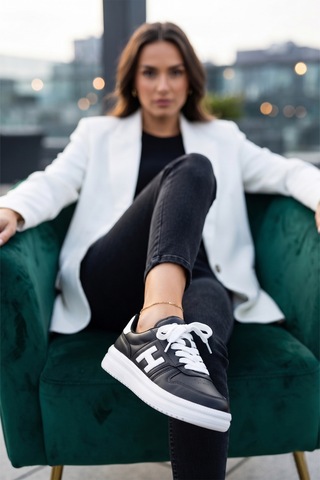 Ayakkabı Fuarı Elit Asqla1457 Kadın Klasik Sneaker Siyah - Beyaz