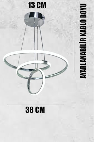 Mars 3 Renk Krom Salon Led Avize Ledli Avize Büyük Salon Avizesi Kumandasız Krom- Gümüş