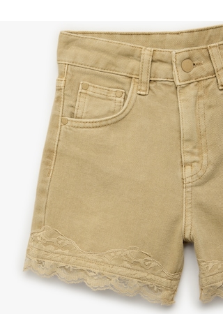 Koton Dantel Detaylı Pamuklu Cepli Denim Şort Bej 6skg40130ad Ekru