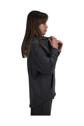 Kadın Modal Kumaş Yumuşak Dokulu Fermuarlı Rahat Kalıp Gri Kapüşonlu Ceket Hırka Gri