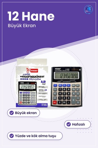 Dijital Hesap Makinesi Digit Büyük Ekran Hafizalı Masaüstü Ofis K Çok Renkli