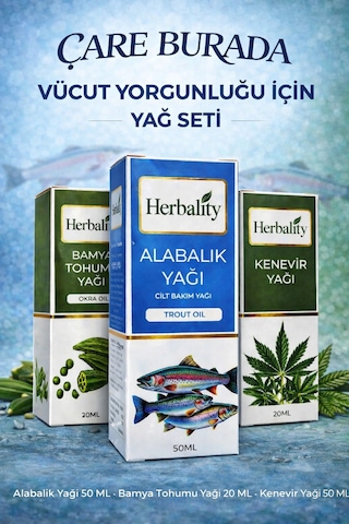 Vücut Yorgunluğu İçin Yağ Seti Bamya Tohumu Yağı & Alabalık Yağı & Kenewir Yağı