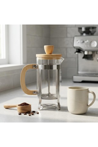 350 Ml French Press Kahve Ve Bitki Çayı Demliği - Paslanmaz Çelik İç Yapı, Akasya Veya Bambu Ahşap Detay Seçene Çok Renkli