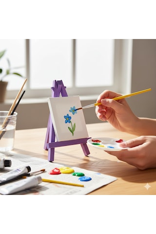 Mini Sanat Atölyesi: Şövaleli Tuval Ve Boya Seti 9x9 Cm 2 Adet