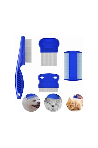4'lü Bit Pire Tarağı Set Kedi Köpek Evcil Hayvan Tüy Toplayıcı Mavi