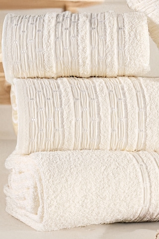 Pera 4'lü Banyo Havlu Seti Hamam Takımı 100% Pamuk Krem