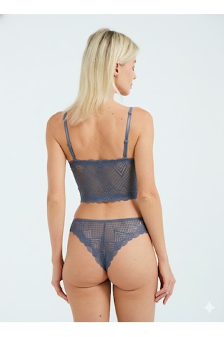 Dantel Detaylı Esnek Bralet & Slip Takımı Gri