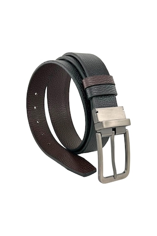 Kahvrengi Siyah Çift Taraflı Hakiki Deri 3.5 Cm.lik Klasik Kemer - 300-809 Lacivert