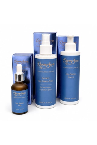 Dermaura Premium Saç Onarım Seti Keratin Saç Bakım Sütü + Saç Bakım Yağı + Onarıcı Saç Bakım Kremi