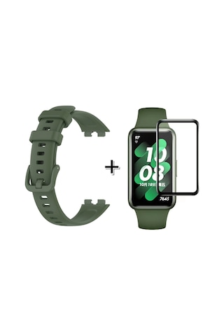 Forzacase Huawei Band 8 İle Uyumlu Silikon Kordon Kayış + Ekran Koruma Filmi - Fc541 Yeşil