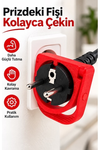 Prizden Fiş Çekme Aparatı Kırmızı Ergonomik Kablo Fişi Çıkarma Yardımcısı