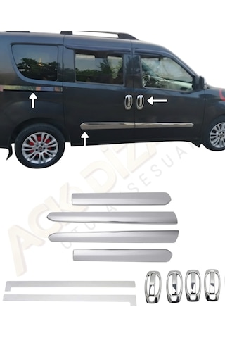 Fiat Doblo 2010-2022 Araca Özel 3'lü Yan Krom Seti Yan Kapı-kapı Kolu-sürgü Çıtası A+