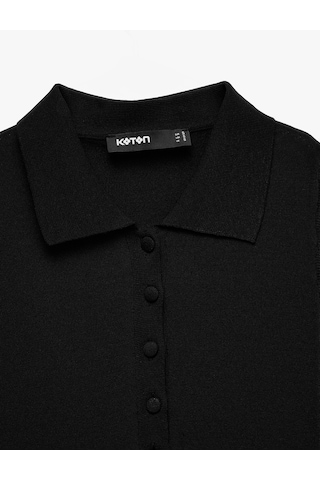 Koton Yarım Düğme Detaylı Polo Yaka Kolsuz Triko Atlet Tişört Siyah 7wak30009ht