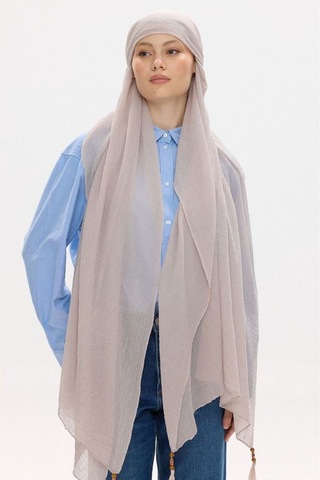 Fenza Scarf Freya Müslin Püsküllü Bürümcük Pamuklu Şal Gri
