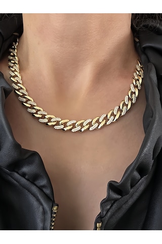 Eva Takı Store Xuping Küba Zinciri Cuban Lınk Hip Hop Rhinestone Set Gold
