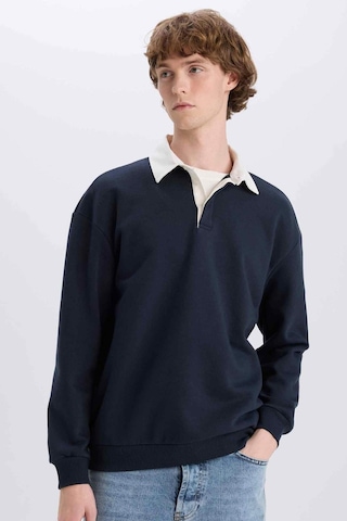 DeFacto Boxy Fit Polo Yaka Basic Düz Sweatshirt E6523AX24WNNV82 Lacivert