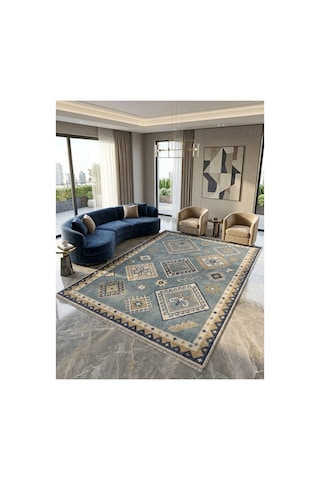 Dekoratif Halı Kaymaz Taban Leke Tutmaz Yıkanabilir Kilim Özel Ölçü Salon Halısı 3054 Çok Renkli