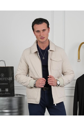 Modefendi Slim Fit Baklava Desen Torba Cep Dolum Elyaf Mont Krem