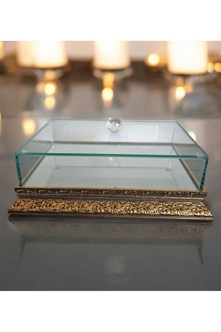 İsteme Söz Nişan Çikolata Çeyiz Kutusu 20 30 Ahşap Kenar Aynalı Taban Cam Kutu