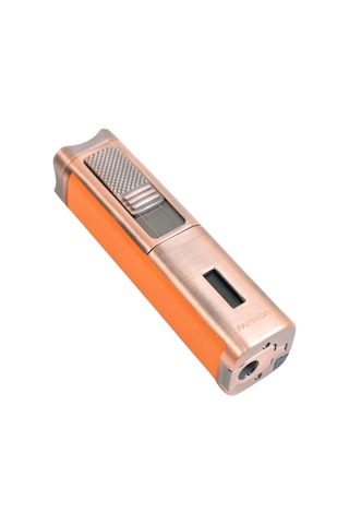 Parmida 3 Torch Pürmüz Sehpalı Gövdesi Turuncu Deri Bronz Metal Puro Çakmağı - Tr9491