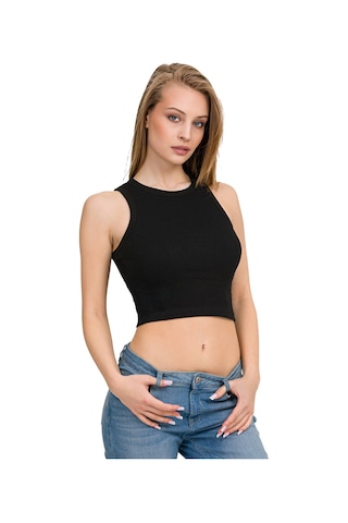 İlke İç Giyim Kadın Halter Yaka Elastan Kaşkorse Crop Çok Renkli S Siyah Xs