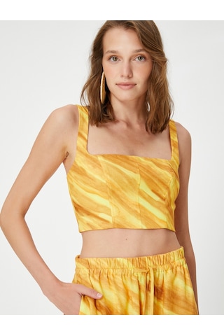 Koton Şahika Ercümen X Koton - Batik Desenli Crop Atlet Sarı Desenli 3sak30035ew 3SAK30035EW1D5 Sarı
