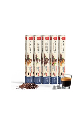 Nish Coffee Aromalı Kapsül Kahve 5'li Set Karamel-vanilya-çikolata-fındık-portakal - 50 Adet Kapsül Kahve