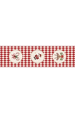 Yılbaşı Temalı Dijital Baskılı Runner Örtüsü Christmas Kırmızı 40x140 Cm Diğer